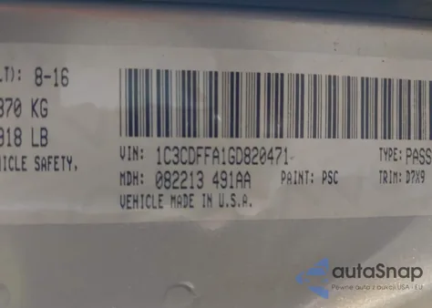 2016 Dodge Dart Sxt Sport из США, поврежденный, VIN 1C3CDFFA1GD820471